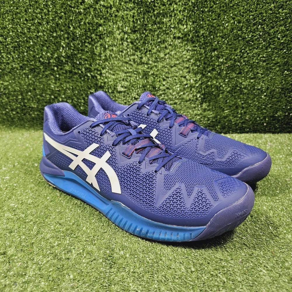Asics Shoes Gel-Resolution 8 Navy Blue Athletic Tennis Sneakers Mens 12 Wide